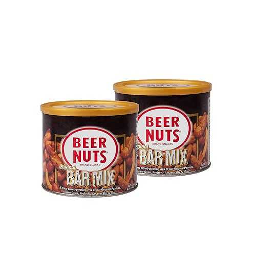 BEER NUTS Original Bar Mix - Pretzels, Cheese Stix, Sesame Stix, Insane Grain - 9oz Resealable Can (Pack of 2)