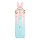 Fdit 350ML かわいいウサギの漫画キッズ真空断熱マグステンレス鋼湯たんぽトラベルマグ (ピンク + グリーン) Fdit 350ML Cute Rabb...