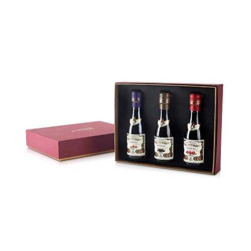 Giuseppe Giusti Tris イタリアンバルサミコ酢ギフトセット - イチジク、トリュフ、ラズベリー入りフレ..