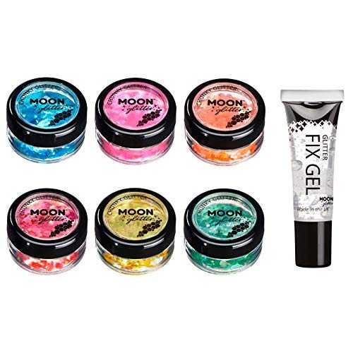 Moon Glitter の虹色のチャンキーグリッター – 顔、体、爪、髪、唇用の 100% 化粧品グリッター – 0.10 オンス &...