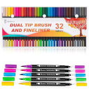 Warmsun 32 Colors Dual Tips Brush Pens Art Markers, Dual Tips Coloring Brush Fin...