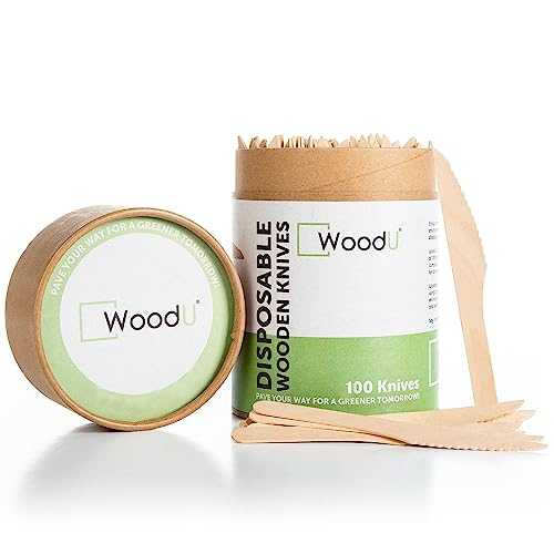 使い捨て木製カトラリーナイフセット - 100個チーズナイフ木製調理器具セット - 竹バターナイフ WoodU ..