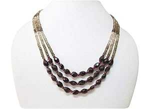 ガーネット & スモーキークォーツ マルチストランド ビーズ ネックレス by Anushruti 16 インチ ハンドメイド ジェムストーン ジュエリー Garnet & Smoky Quartz Multi-Strand Beaded necklace by Anushruti 16" Handmade Gemstone jewelry