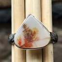 天然風光明媚なデンドリティック瑪瑙 925 ソリッド スターリング シルバー リング サイズ 8.5 Natural Rocks by Kala Natural Scenic Dendritic Agate 925 Solid Sterling Silver Ring Size 8.5
