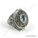 ブルー トパーズ ポイズン リング サイズ 8 ロケット バリ スターリング シルバー シークレット コンパートメント JD121 JackieDesign Blue Topaz Poison Ring Size 8 Locket Bali Sterling Silver Secret Compartment JD121