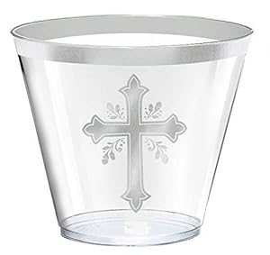 amscan Holy Day Plastic Tumblers - 9 Oz. White & Gray Pack of 30