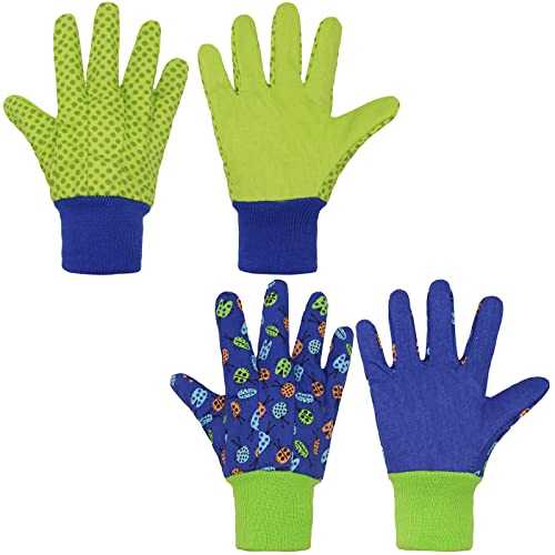 HANDLANDY Kids Gardening gloves for age 5-6, age 7-8, 2 Pairs Child Garden Working Gloves for girls boys, Dot & Butterfly & La..