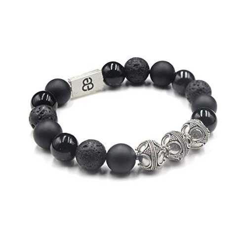 ブラックオニキスと溶岩石のブレスレット、メンズデザイナーブレスレット、ミックスブラックストーンブレスレット Kartini Studio Black Onyx ...