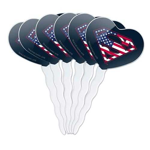 GRAPHICS & MORE Superman USA American Flag Shield Logo Heart Love Cupcake Picks Toppers Decoration Set of 6