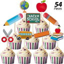 54ピース 新学期カップケーキトッパー 学校初日 ケーキピック ウェルカムクラスつまようじ ウェルカムパーティーデコレーション 教師プレゼント用品 学校活動 教室装飾 Boao 54 Pieces Back to School Cupcake Toppers First Day of School Cake Picks
