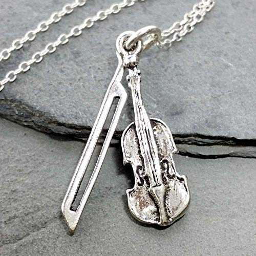 ヴァイオリンと弓のチャームネックレス - 925スターリングシルバー、18インチ EnCharmed Violin and Bow Charm Necklace - 925 Sterling Silver, 18"