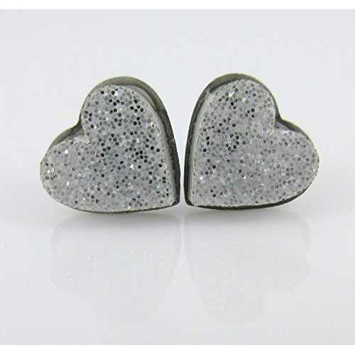 ステンレススチール シルバーとホワイト グリッター アクリル ハート スタッド ピアス 8mm Summerfield Collection Stainless Steel Silver and White Glitter Acrylic Heart Stud Earrings 8mm