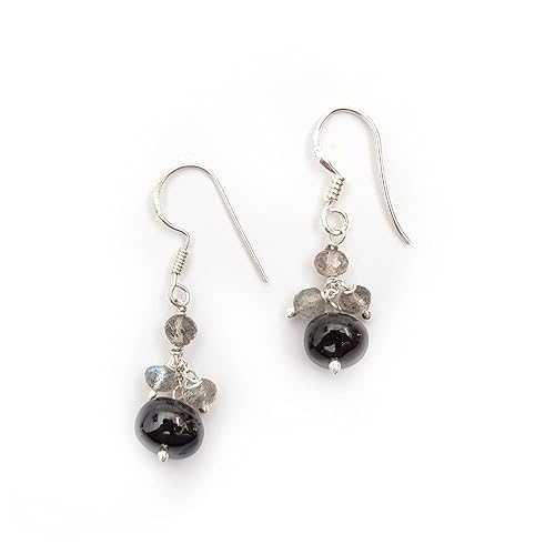 ラブラドライト ブラック スピネル ビーズ ドロップ イヤリング 925 スターリング シルバー パーツ付き ジェムストーン ハンドメイド ジュエリー ANUSHRUTI Labradorite Black Spinel Beads drop Earrings with 925 Sterling Silver Findings Gemst