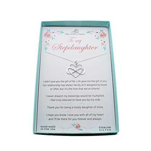 継娘の贈り物。継娘へのプレゼント。18インチのスターリングケーブルチェーンにスターリングシルバーのインフィニティハートチャームペンダント。継娘へのギフト。 Mo...