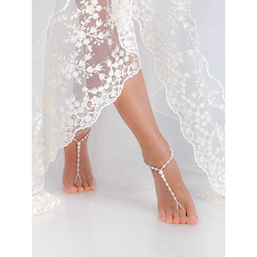 ビーズ ベアフット サンダル ブライダル フット ジュエリー ラインストーンとパール ビーチ ウェディング ベアフット サンダル ブライダル アクセサリー フット ジュエリー ウェディング シューズ BarmineStore Beaded Barefoot sandals Bridal foot