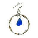 Blue Sea Glass Earrings Small 0.5 inch in Metal Ring Ocean Coast Hawaiian Handma...