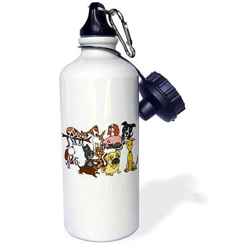 3dRose "Funny Artistic Cute Pet Rescue Abstract art with Dogs Cats Flip Straw" Water Bottle, 21 ..