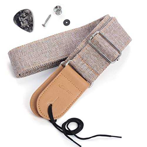 Longteam シンプルなリネンレザーギターストラップ 長さ調節可能 耐久性のある エレキギター ベースストラップ ネイル、ロープ、ピック付き (ブラウン) Longteam Simple Linen Leather Guitar Strap Adjustable Length Durable Electric Guitar Bass S