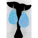 スカイブルーとABグリッターフェイクレザーラージティアドロップダングルイヤリング Summerfield Collection Sky Blue and AB Glitter Faux Leather Large Teardrop Dangle Earrings