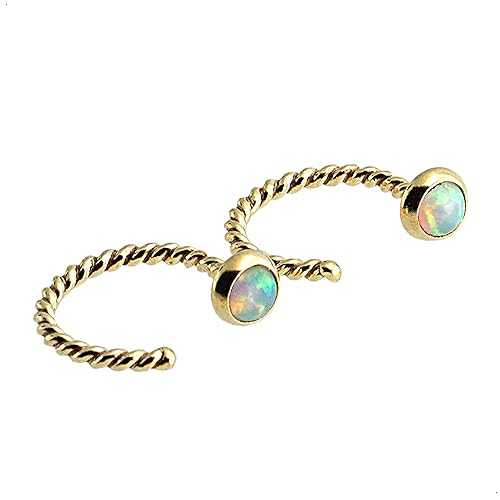 Fashion Art Jewelry White Opal 3mm Stone 18 GA Gold Ear Cuff Huggie Earrings Open Hoop Piercing ..