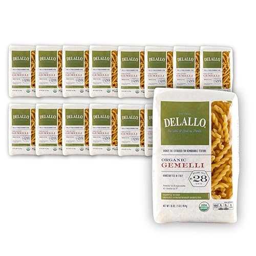 DeLallo Organic Gemelli Pasta, Made with 100% Semolina Durum Wheat Flour, Bronze Cut, Made in Italy, Non-GMO, Preservative Free, Vegan, Kosher, Twisted Pasta Shape, 1 Pound Bag, (16 Pack) DeLallo Organic Gemelli