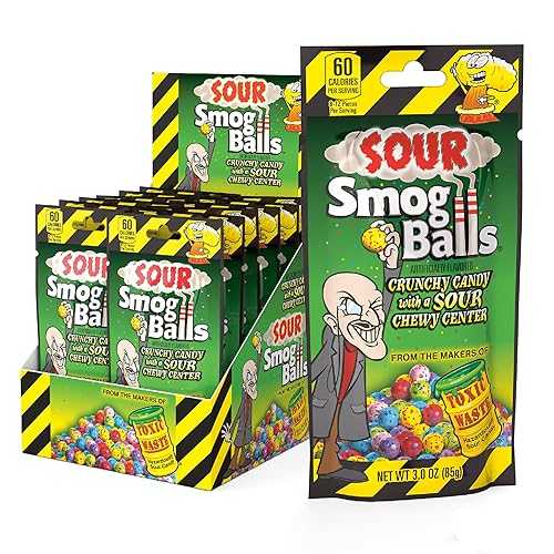 TOXIC WASTE - Sour Smog Balls - Crunchy & Chewy Sour Balls - Lime, Cherry, Strawberry, Lemon, Blue Raspberry, & Grape Flavors - 3 oz. Bags - 12-Pack TOXIC WASTE - Sour Smog Balls - Crunchy & Chewy Sour Balls(4)