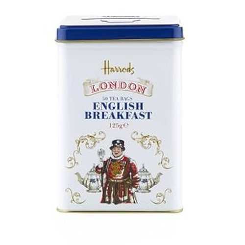 ハロッズ ロンドン、イングリッシュ ブレックファスト 缶入りティーバッグ 50 個 (1 パック)。 Harrods London, English Breakfast 50 Tea Bags in a Tin (1 Pack).
