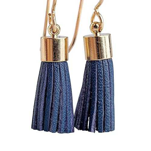 Small Synthetic Leather Tassel Earrings in 14K Gold Fill - Multiple Colors Available (Blue) Melanie Golden Jewelry Small Synthetic Leather Tassel Earrings in 14K Gold Fill - Multiple Colors Available (Blue)
