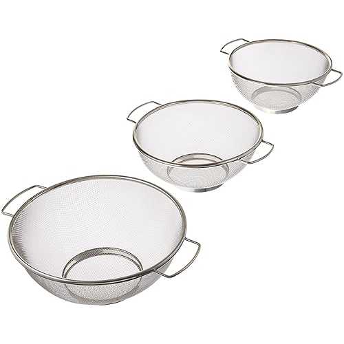 ExcelSteel 3 Piece Stainless Steel Fine Mesh Colander w/Resting Base, Dishwasher Safe Strainer f..