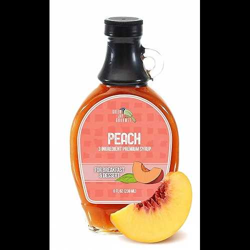 Green Jay Gourmet Peach Syrup - 3 Ingredient Premium Breakfast Syrup with Fresh Peaches, Cane Sugar & Lemon Juice - All-Natural, Non-GMO Pancake Syrup, Waffle Syrup & Dessert Syrup - 8 Ounces Green Jay Gourmet Peach Syrup - 3 Ingredient Premium Breakfast Syrup with Fresh Peaches, Cane Sugar & Lemon Juice - All-Natural, Non-GMO Pancake Syrup, Waffle Syrup & Dessert Syrup - 8 Ounces