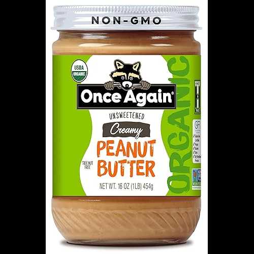 Once Again Organic Creamy Peanut Butter, 16oz - Lightly Salted, Unsweetened - USDA Organic, Gluten Free Certified, Vegan, Kosher - Glass Jar
