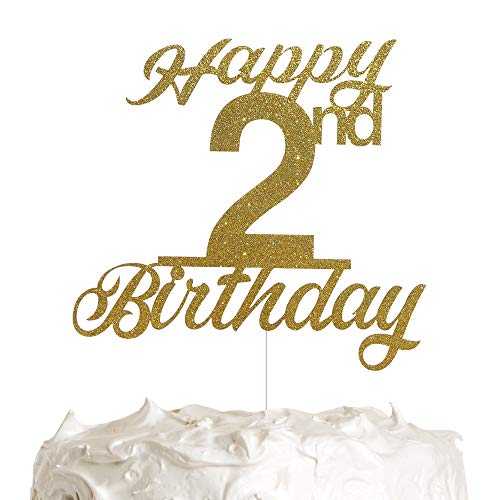 2歳の誕生日ケーキトッパー、プレミアムゴールドグリッター付き誕生日パーティーデコレーション ALPHA K 2nd Birthday Cake Topper, Birthday Party Decorations with Premium Gold Glitter
