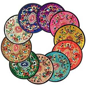 Ambielly Drinks Coasters,Vintage Ethnic Floral Fabric Coasters Bar Coa...