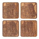 O3 Design Studioによるサンフランシスコマップコースター、4枚セット、市内地図付きサペリ木製コースター、手作り San Francisco Map...