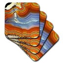 3D ローズバンド瑪瑙-クォーツサイト-オレンジとブルーのソフトコースター 3dRose 3D Rose Banded Agate-Quartzsite-Orange and Blue Soft Coasters