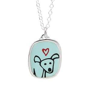 Mark Poulin Enamel and Sterling Silver Happy Dog Necklace on 16