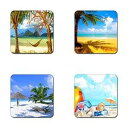 QJ CMJ Summer Beach Pattern Square Coaster Set - Made of Recycled Rubber - Set of 4