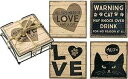 Primitives by Kathy Coaster Set All You Need is Love and A Cat Kitchen Accessories (39364)