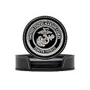Military Gift Shop USMC Leather Coaster Set - 4 Premium Coasters with Hot Stamped Foil US Marines EGA Logo - Marine Corps Gift Disabled USMC Vet Owned Small Business