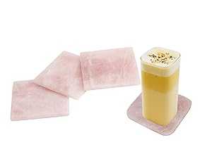 AMOYSTONE 4Pcs Square Rose Quartz Coasters Stone Coasters Drinks Bever...