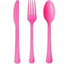 Tiger Chef Plastic Cutlery Set Heavy Duty Colored Plastic Silverware - Includes Forks, Teaspoons, and Knives (96, Hot Pink)