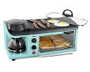 Nostalgia 3-in-1 Breakfast Station - Includes Coffee Maker, Non-Stick Griddle, and 4-Slice Toaster Oven - Versatile Breakfast Maker with Timer - Aqua