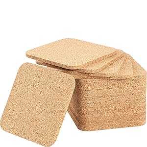Boao 20 Pieces 5 mm Thick Wooden Cork Coasters Absorbent Square Cork D...