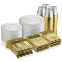 Munfix 600 Piece Gold Dinnerware Set - 100 Gold Rim 10 inch Plastic Plates 100 G...