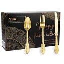 N9R 300pcs Gold Plastic Silverware Dinnerware Flatware- Heavyweight Gold Plastic Cutlery Set, 100 Gold Forks, 100 Gold Spoons, 100 Gold Knives, Gold Utensils for Party, Wedding,Birthday(3)