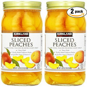カークランド シグネチャー スライス桃、24 オンスのガラス瓶 (2 個パック、合計 48 オンス) Kirkland Signature Sliced Peaches, 24oz Glass Jar (Pack of 2, Total of 48 Oz)