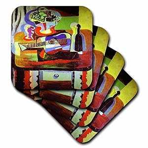 3dRose cst_52390_1 Picasso Guitar N Wine 1909 ting Soft Coasters, Set of 4