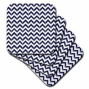 3dRose Navy Blue and White Chevron Herringbone - Soft Coasters, Set of 4 (CST_212474_1)(3)