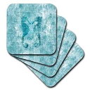 3dRose CST_213039_3 Aqua Nautical Beach Sea Horses Ceramic Tile Coasters (Set of 4)