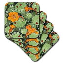 3dRose Art Nouveau Orange Nasturtium F with Ladybirds - Ceramic Tile Coasters, S...
